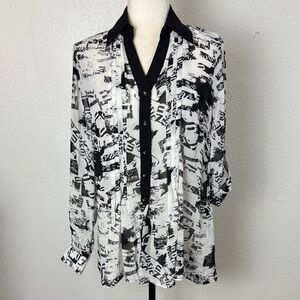 428 Mischa Black and White Graphic Button-Up Shirt. SzS